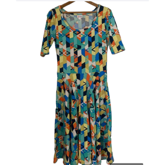 LuLaRoe GEOMETRIC Skater Dress - Multicolored Knee Length Dress - Picture 4 of 8